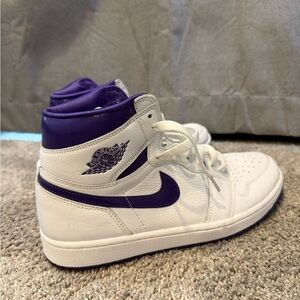 Nike Air Jordan High-Top White and Purple Athletic Shoes